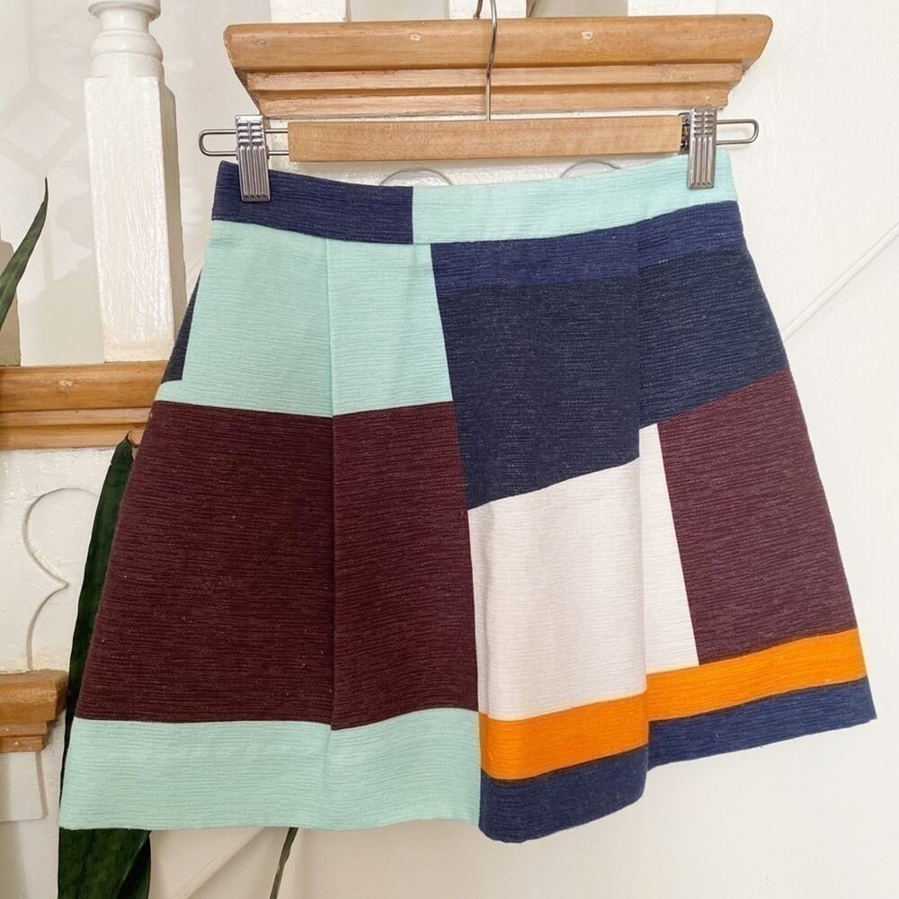 MSGM Colorblock Skirt blue aqua maroon white IT 38